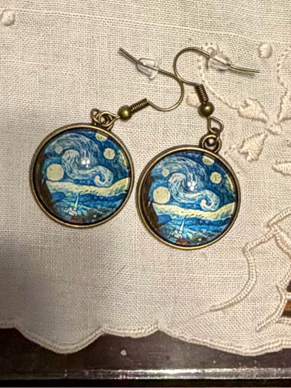New Blue Starry Night Inspired Round Dangle Earrings #
